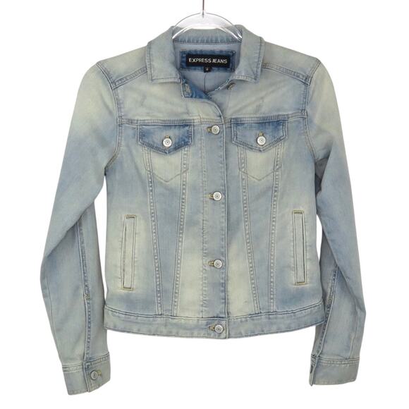 Express Light Wash Jean Jacket XS Classic Denim Jacket Fitted Extra Small XS - Picture 3 of 9